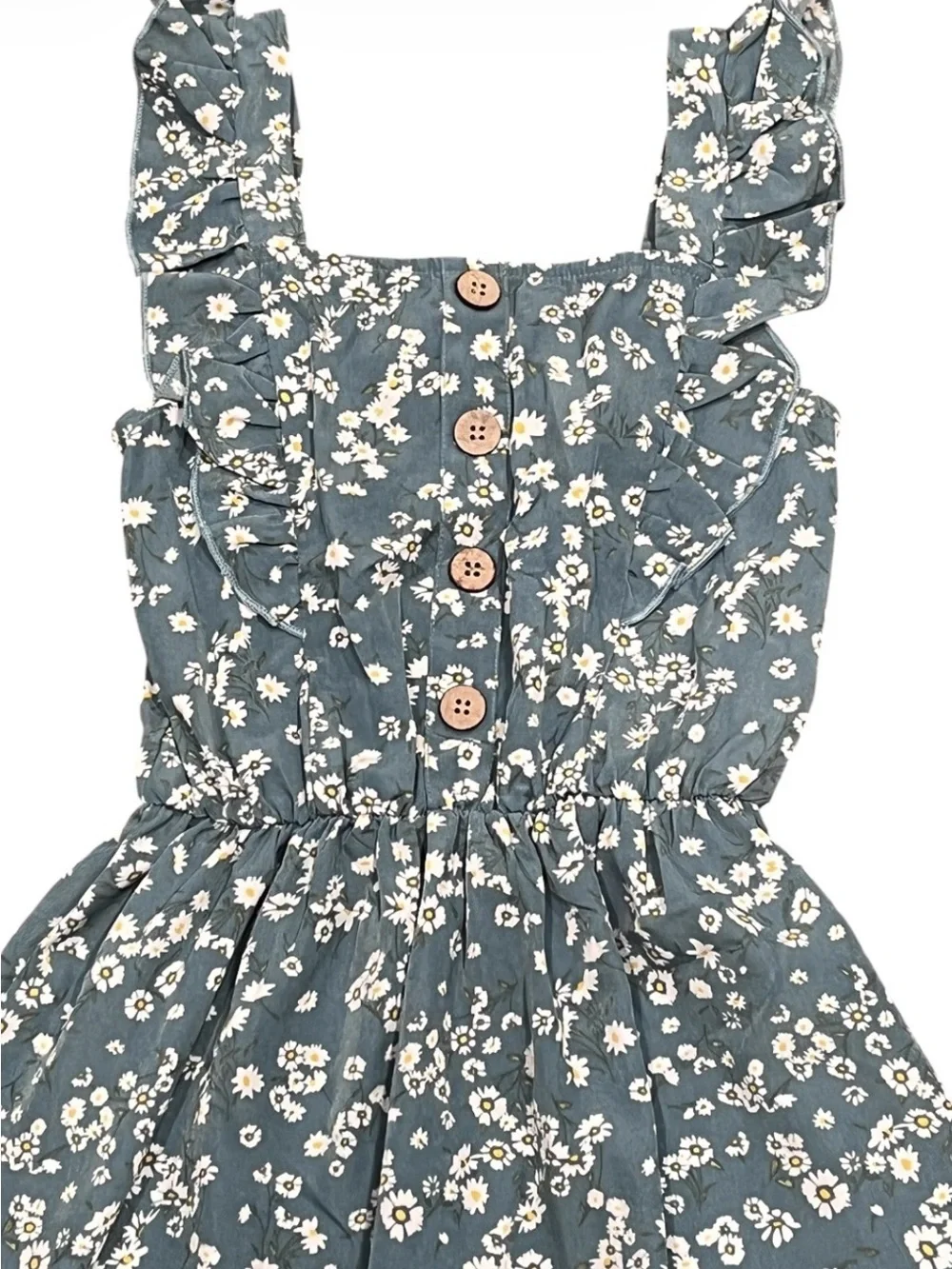 Jenna & Jessie Girls Dusty Blue Floral Ruffle Button Front Dress Size 8 Cottage